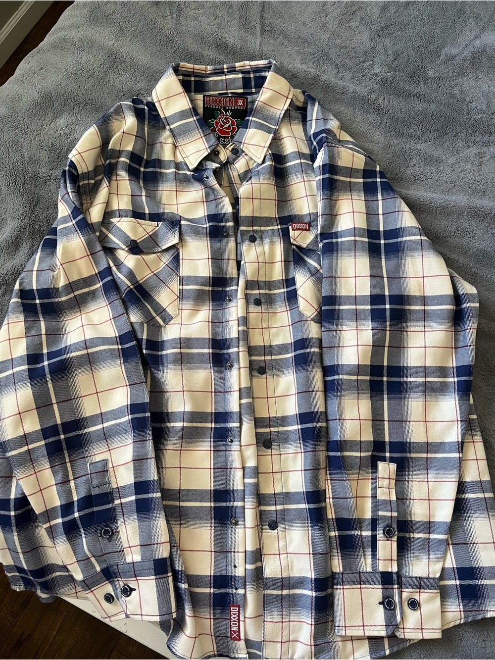 DIXXON Navy Blue and Cream Plaid Flannel Shirt